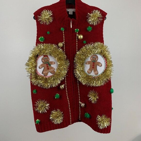 Ugly Christmas Sweater Vest sz 1X Plus Gingerbread Bra Funny Party Winner - Picture 1 of 9
